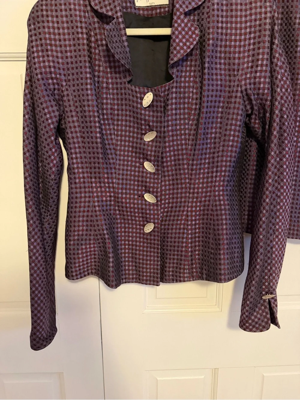 Vintage Mary McFadden Studio Purple Burgundy Skirt Suit Set‎ Size 4